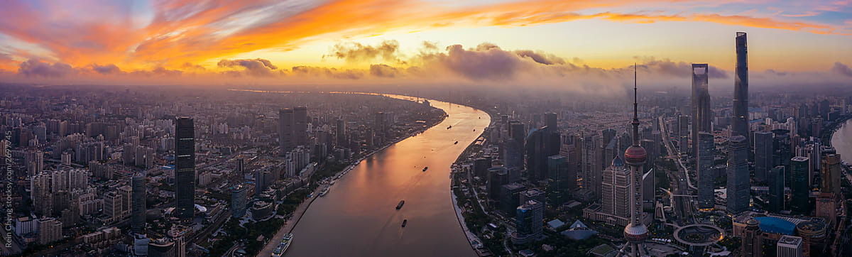 Shanghai sunrise aerial photography
