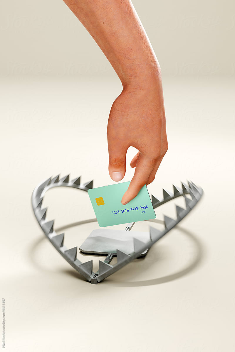 Money debt / loan credit card bear trap 3D conceptual image