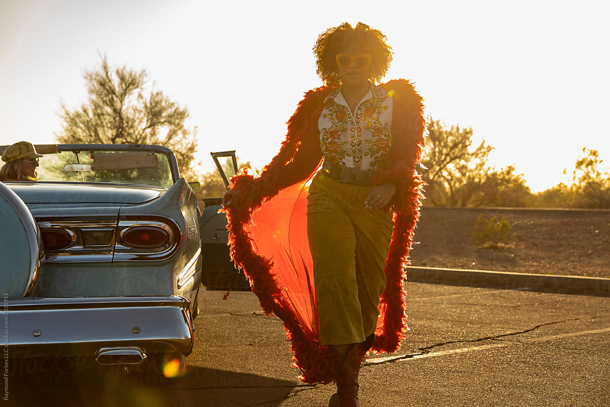 Fashion Shoot with African American model and Vintage car