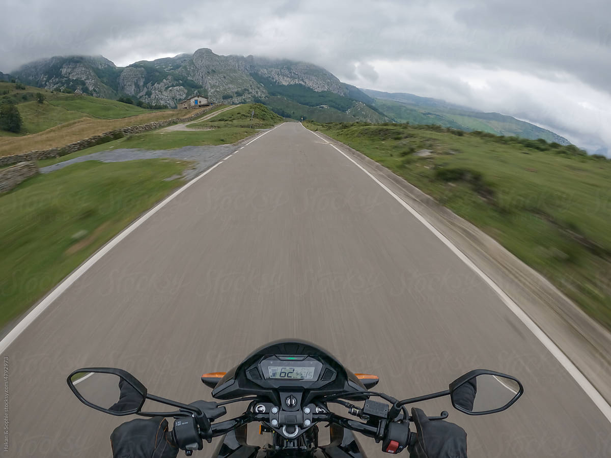 POV of motorbike pilot on a mountain road