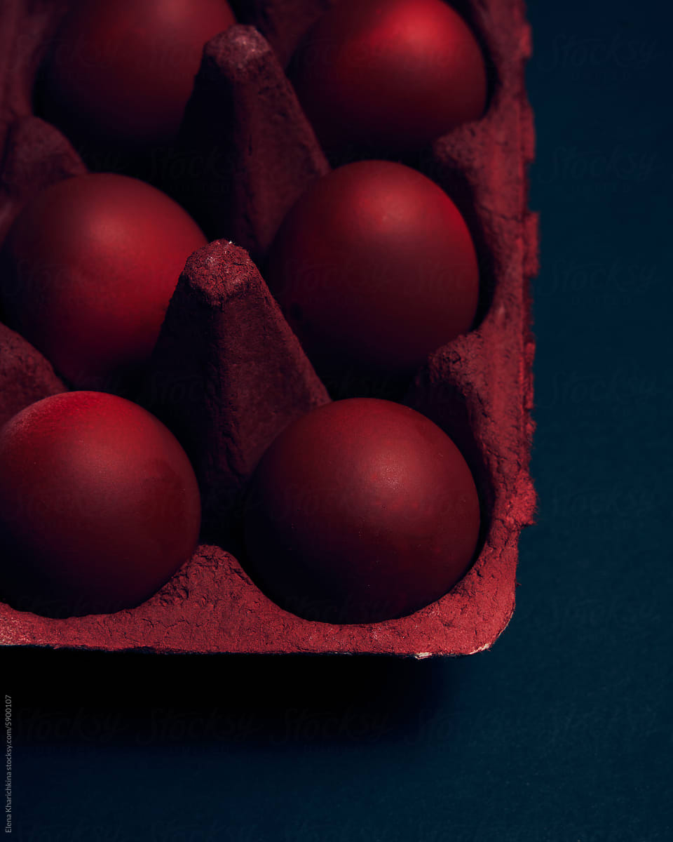 Fresh Red Eggs in Carton Close-Up