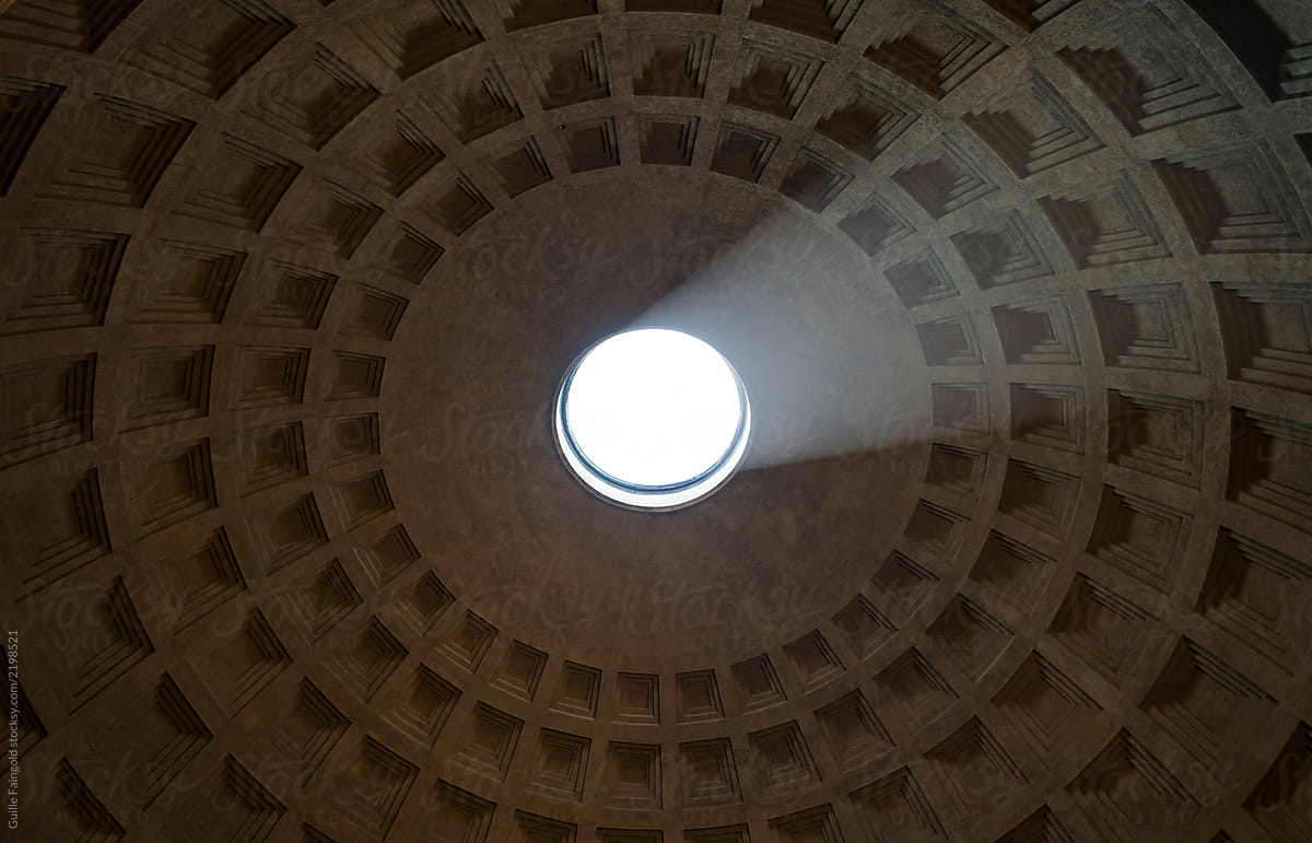 Dome with round window letting light in. Pantheon, Rome