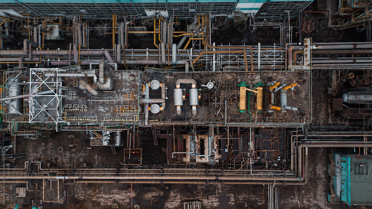 abstract aerial view of a chemical plant