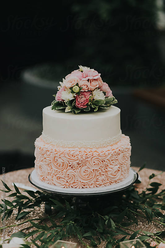 Detail of Blush Pink and White Wedding Cake