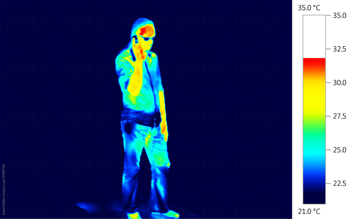 Thermographic thermal heat imaging - male person using mobile