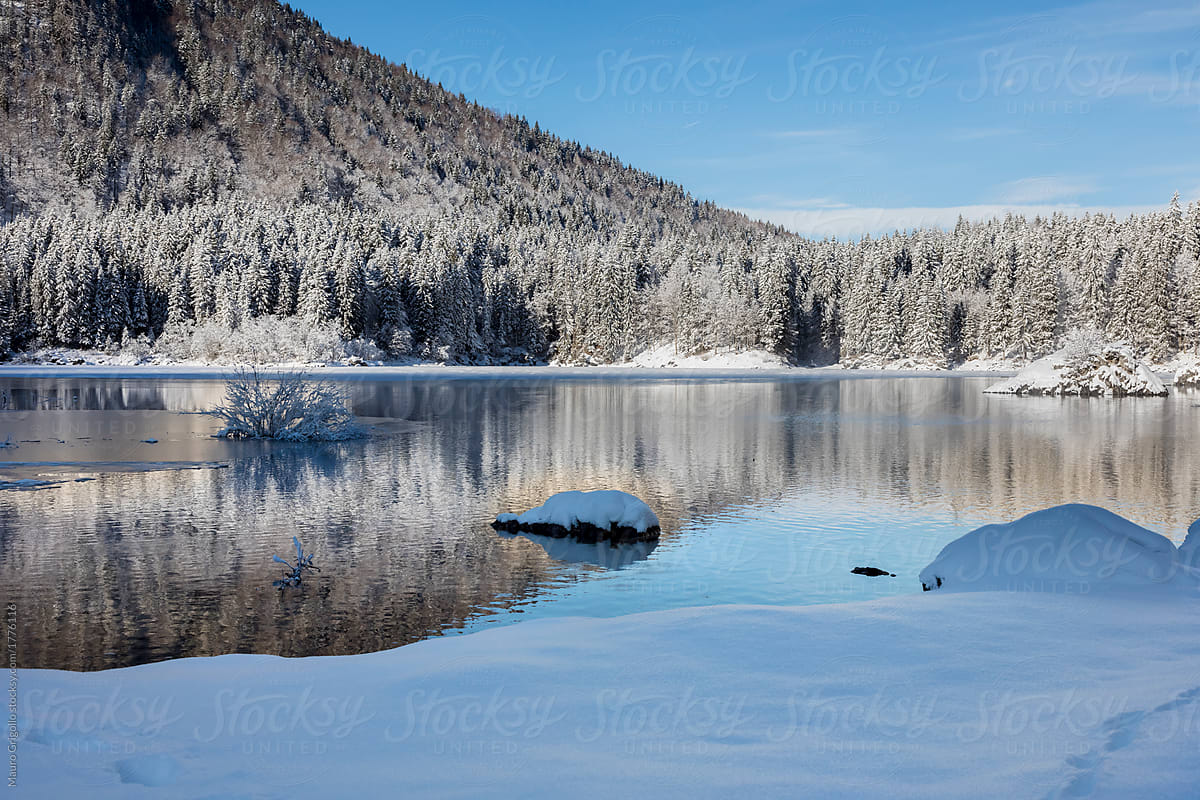 Lake in the mountains in winter