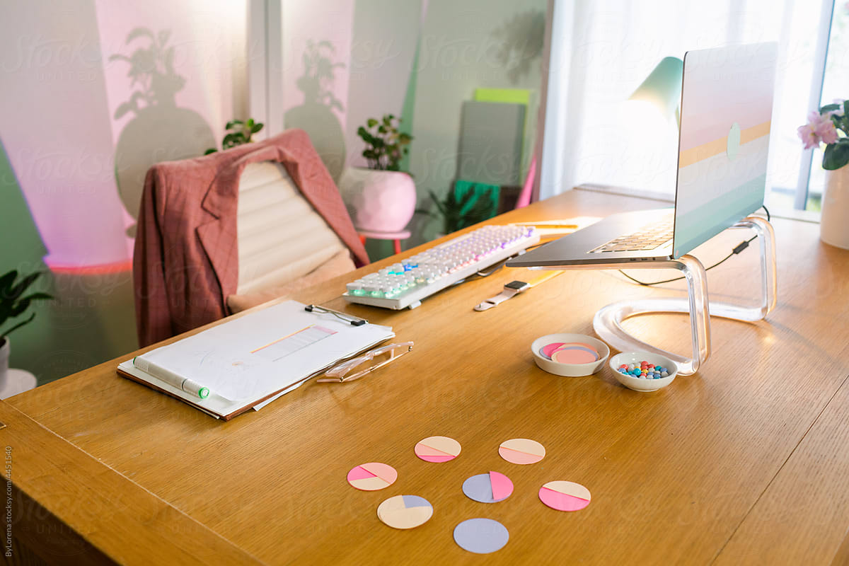 Girly workspace with led lights effect