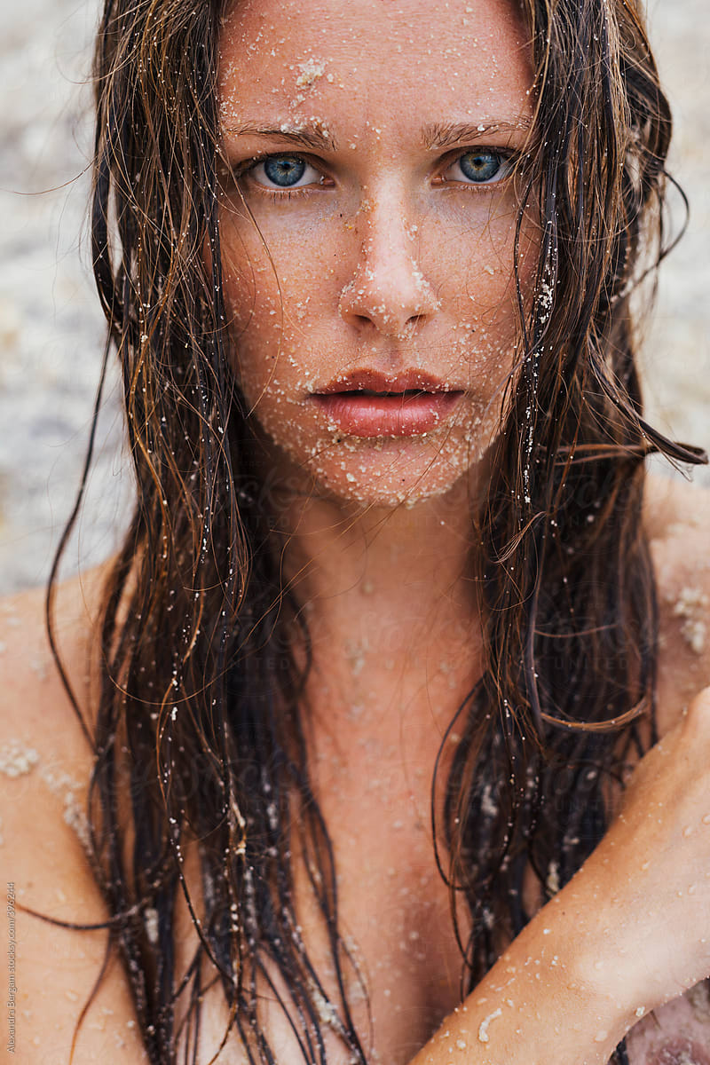 Beauty Woman Beach Sand On Face Portrait Del Colaborador De Stocksy
