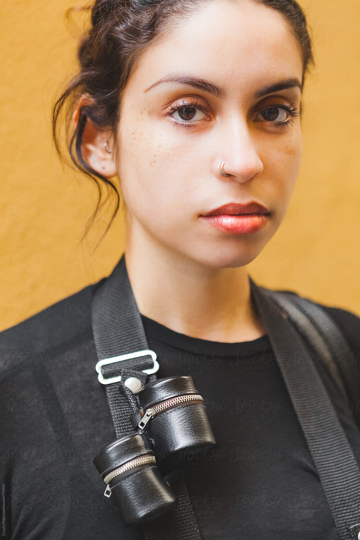 «portrait Of A Young Pretty Photographer With Film Holders On The