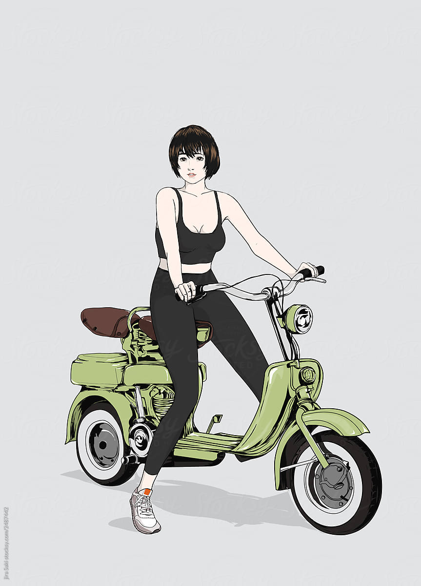 girl riding moped