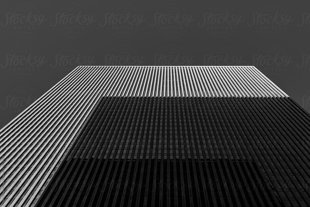 Minimalistic Upward View of a Skyscraper in Black and White