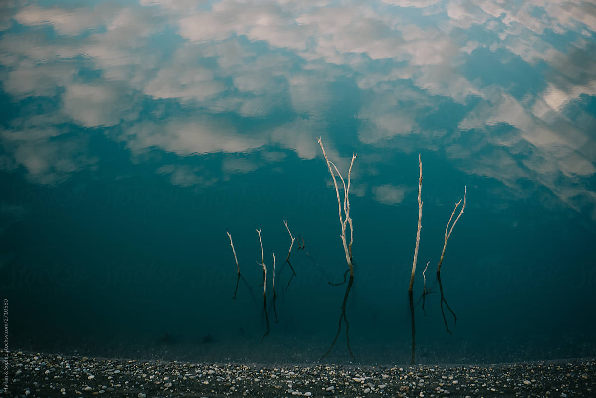 Clouds in water on a shore