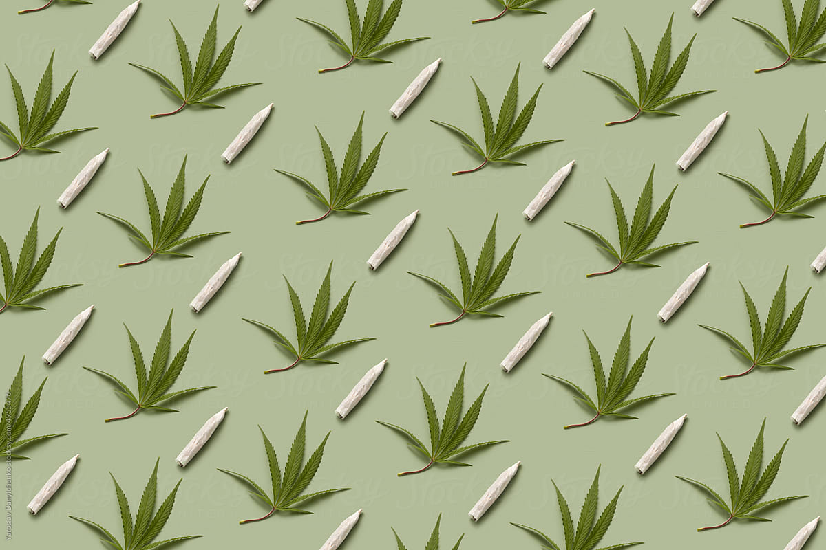 Cannabis leaf and joint repeated pattern.
