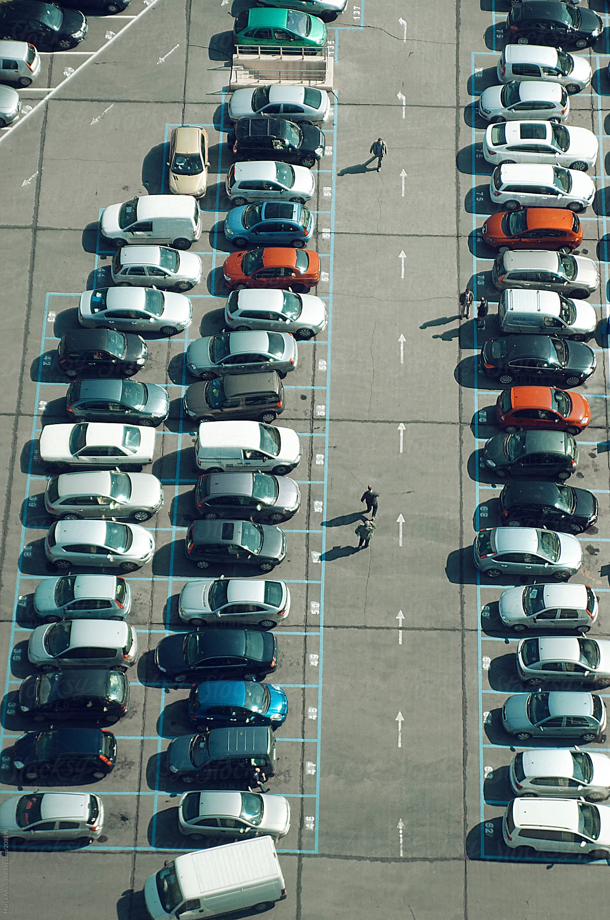 View from above,parking with lot of cars