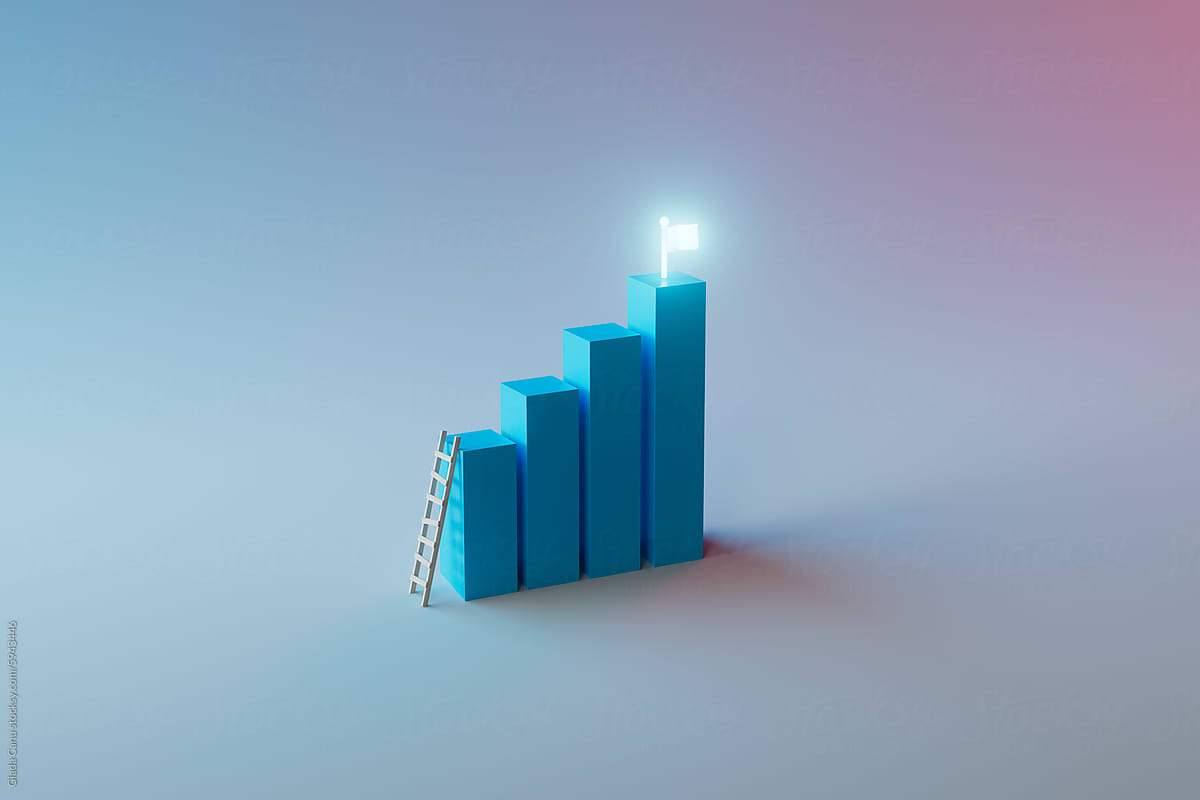 Ascent to Achievement - Bar Graph with Ladder and Flag