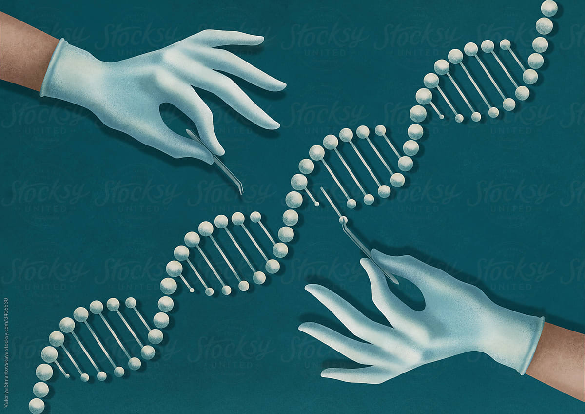 Scientists, researchers or geneticists holding DNA