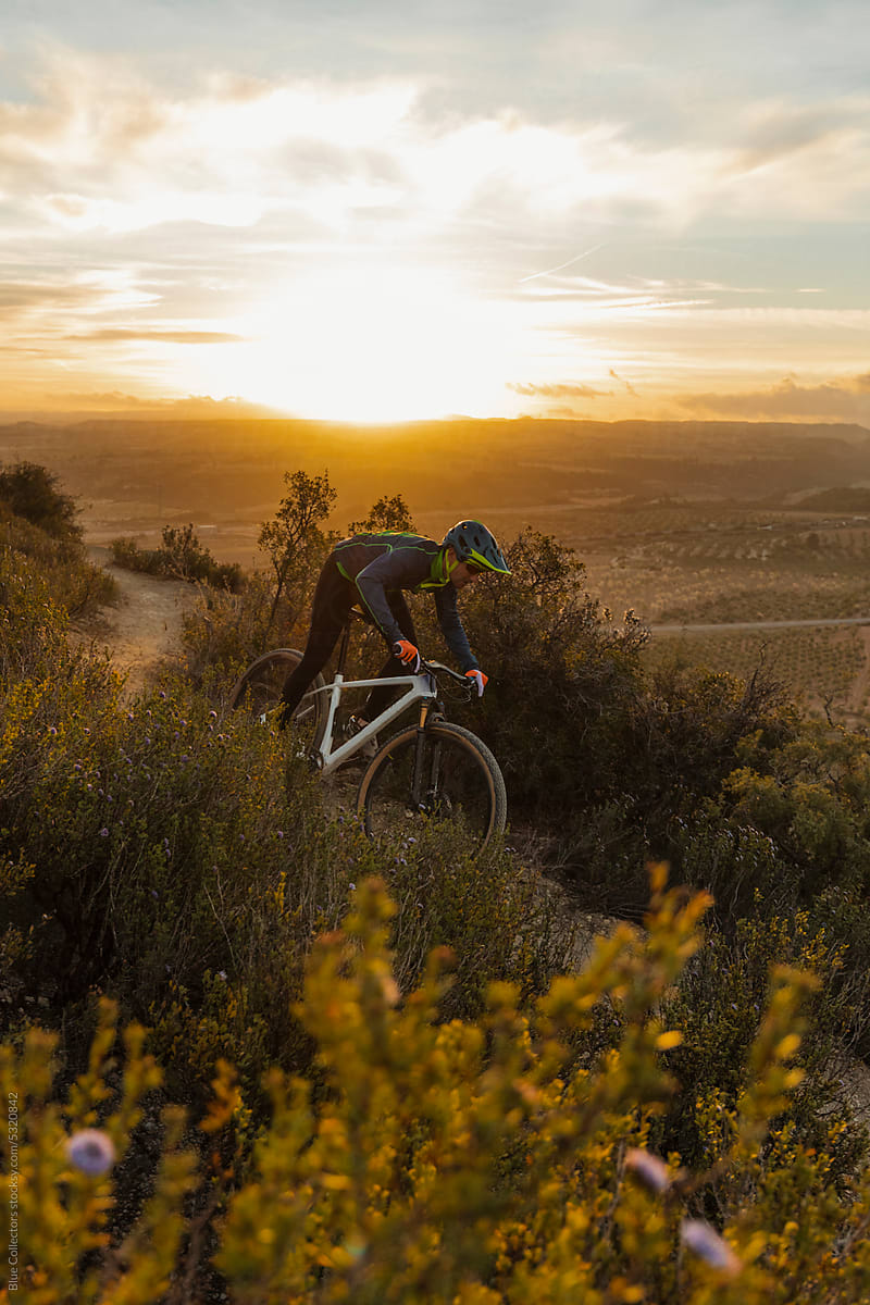 Mountain biker at sunrise