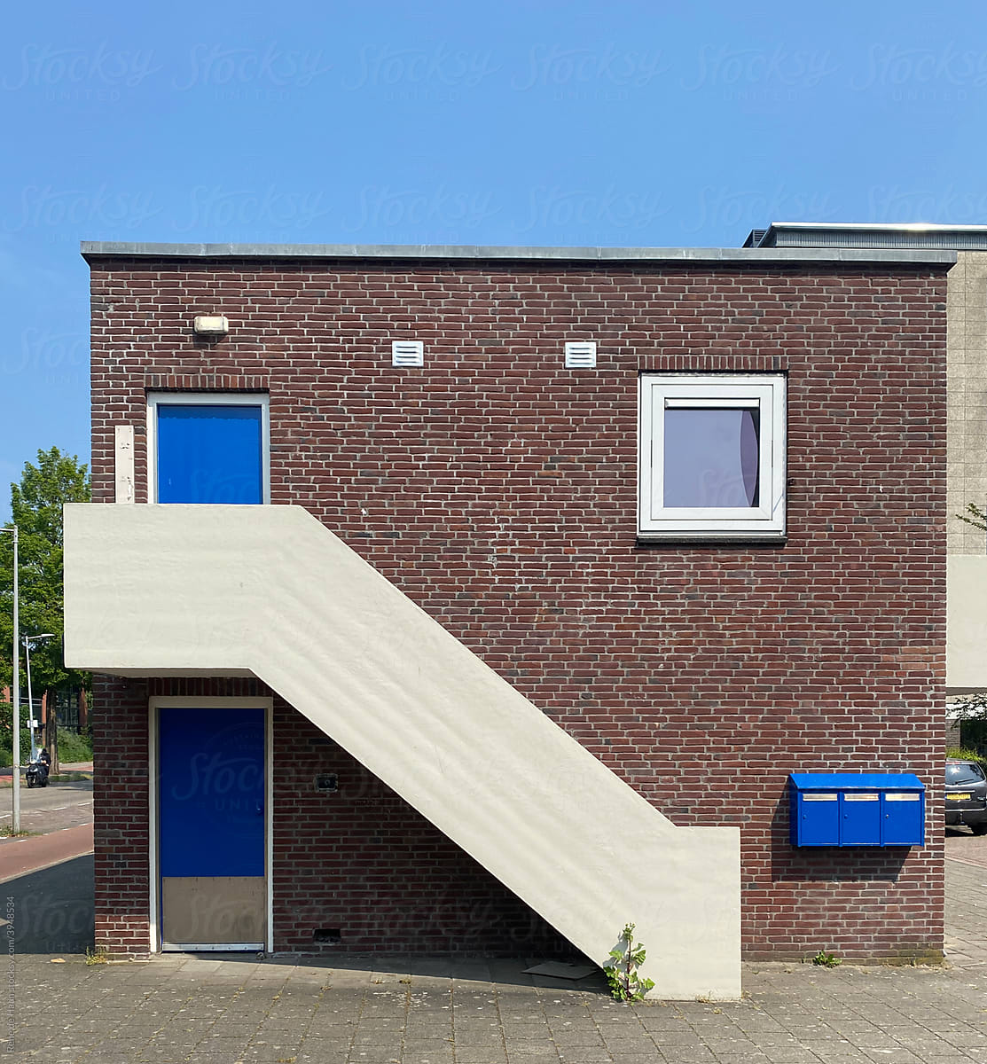 small building, big staircase