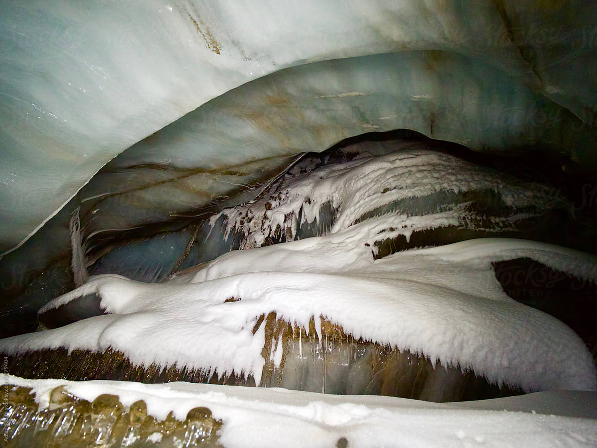 Glacier cave ice caving, Svalbard - roof formations