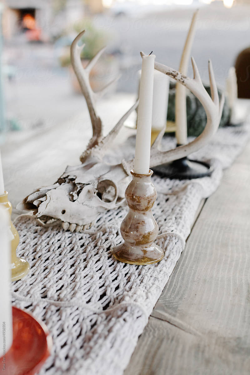 handmade candlesticks help decorate a fall table