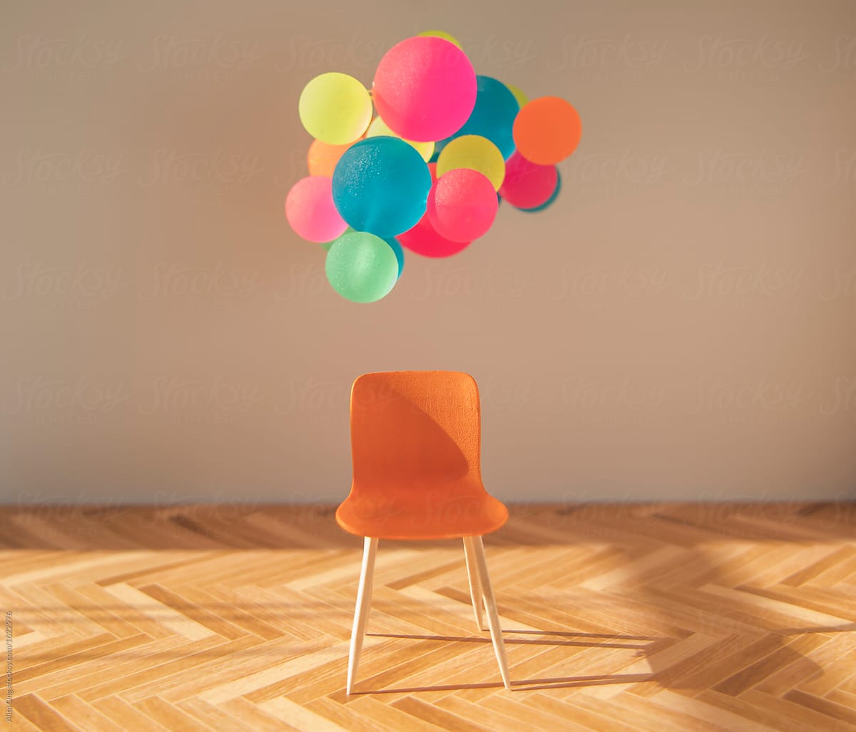 Floating objects above a single chair