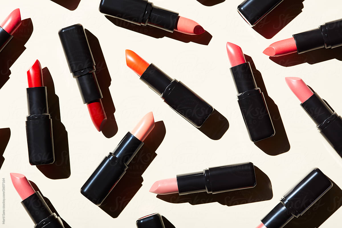 Composition of various shiny lipsticks