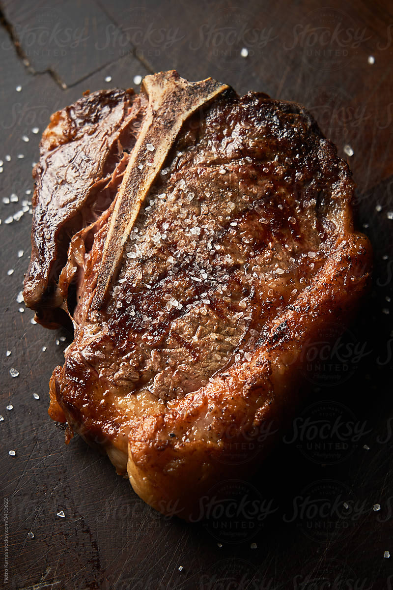 Delicious grilled beef steak with salt