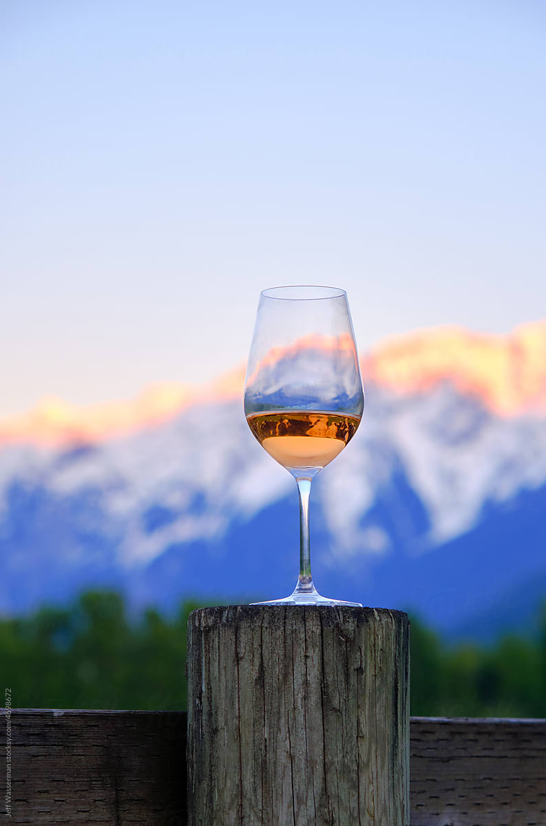Rose Wine and Mountain Sunset Landscape