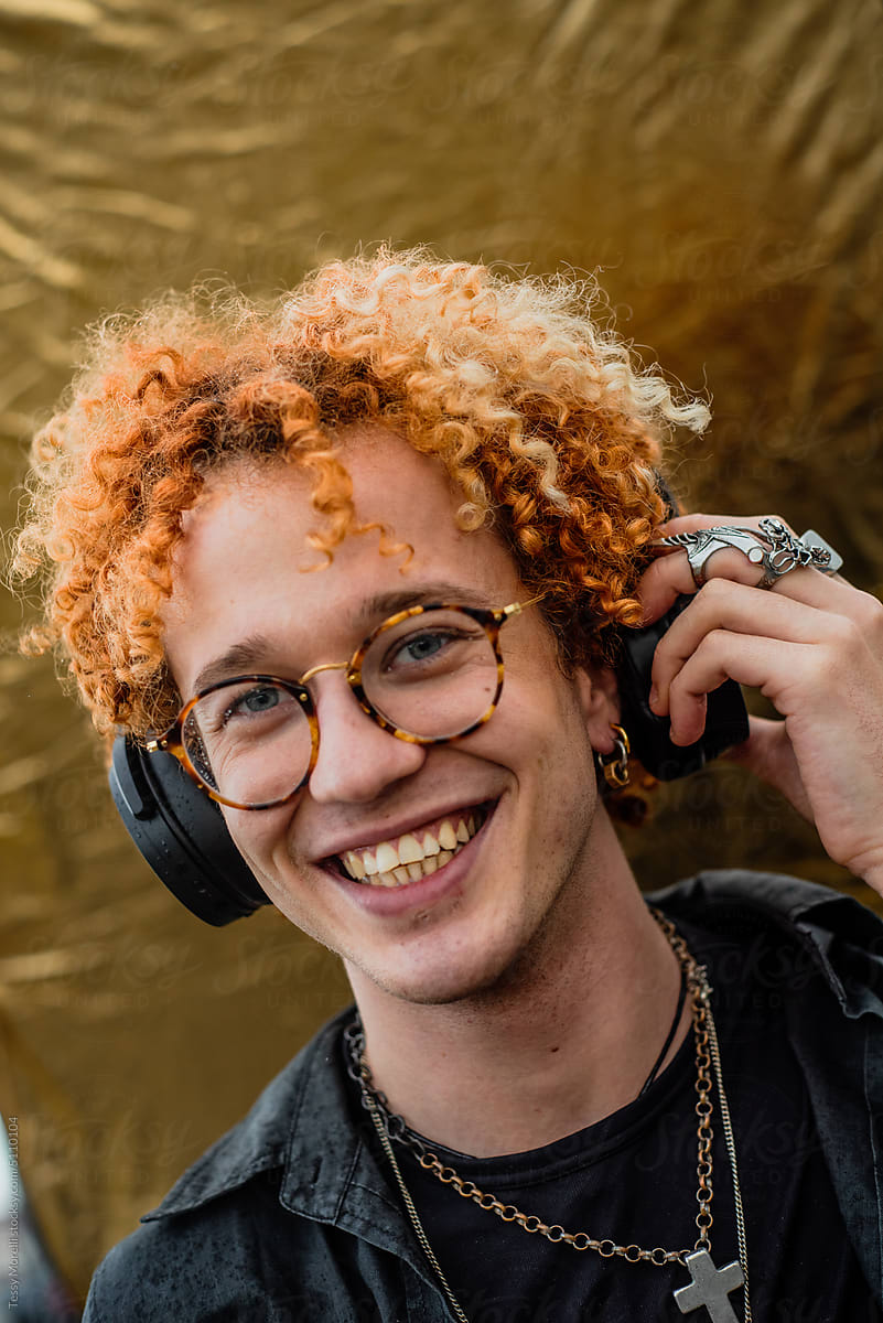 Happy smiling headphones portrait