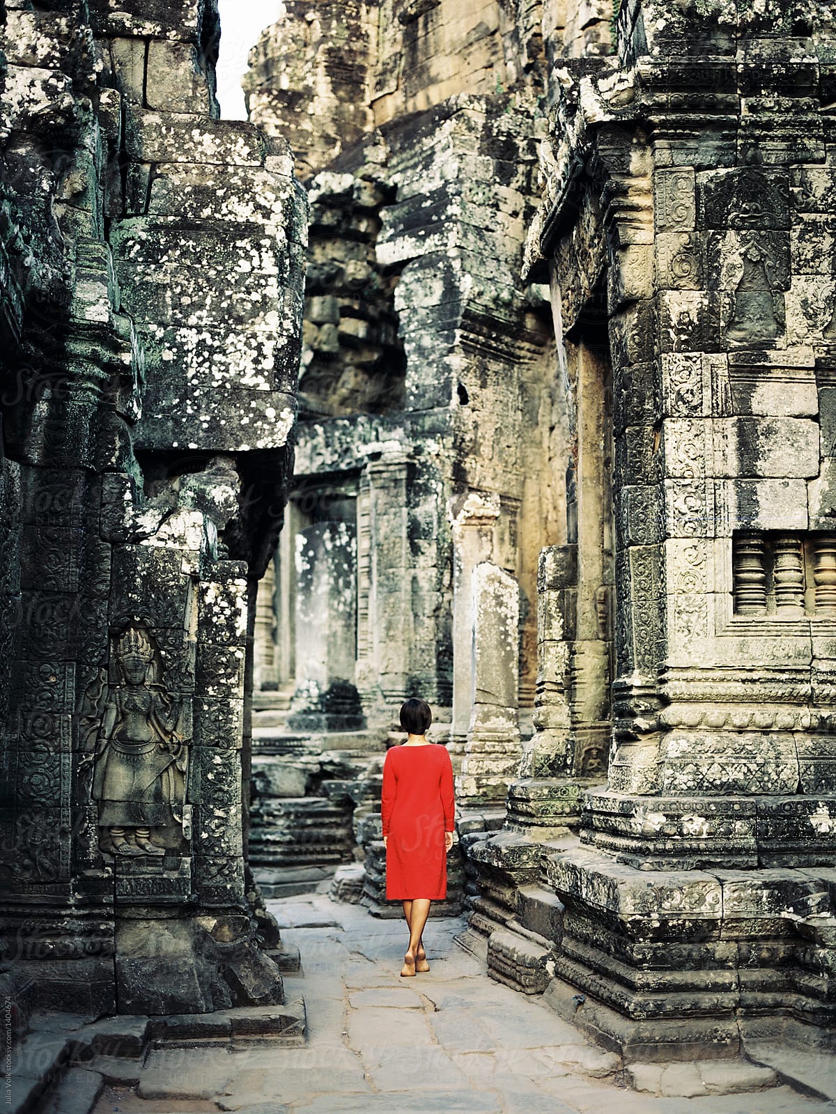 Traveler woman in Angkor Wat temple