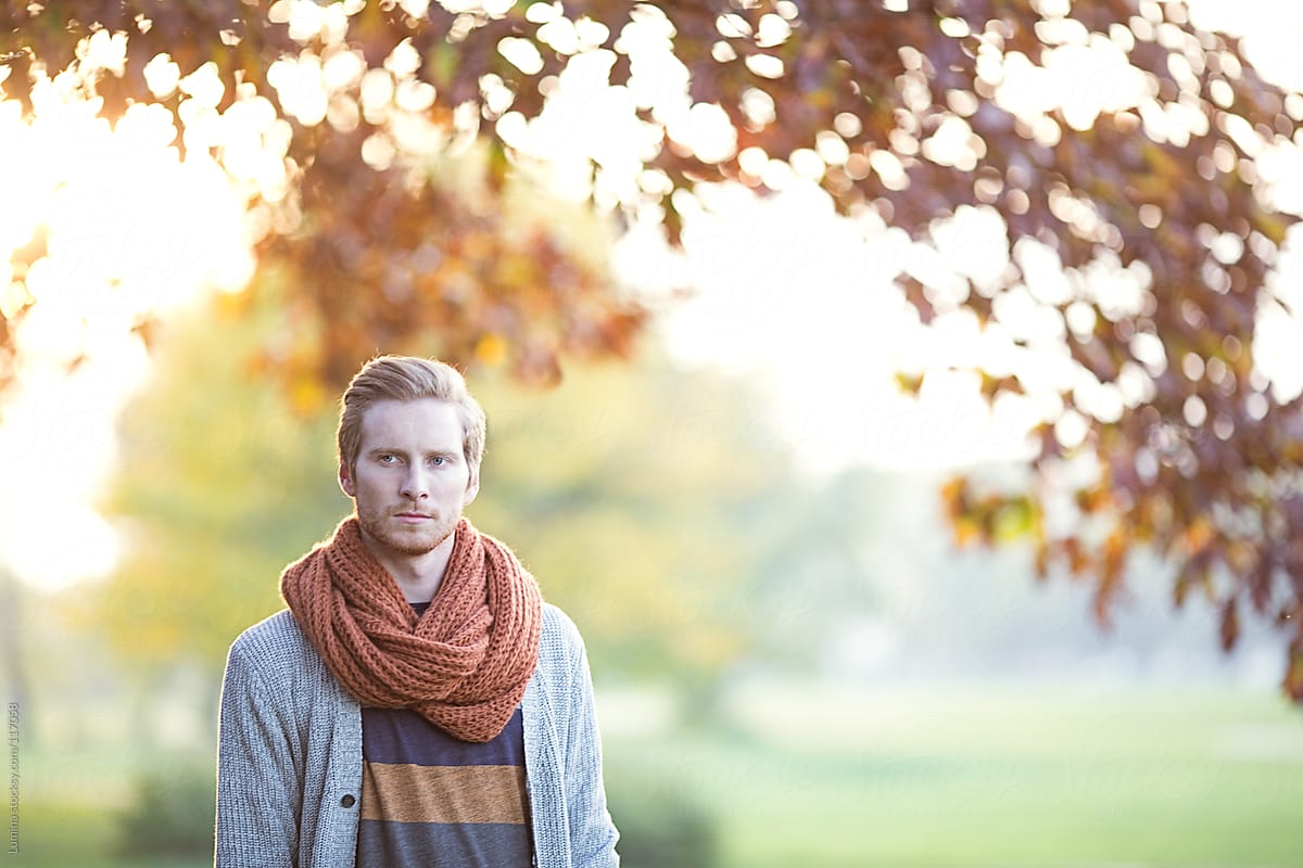 Ginger-Haired Man Outdoors in Autumn