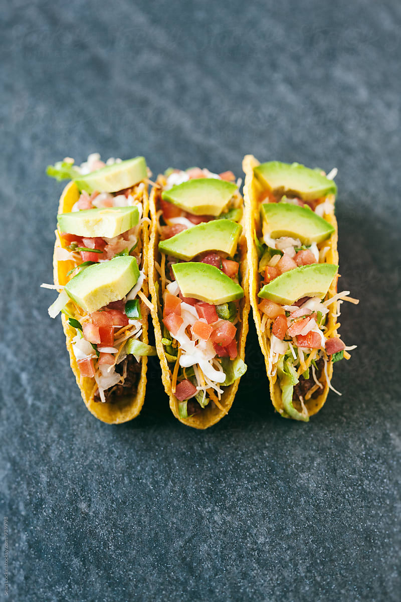 Tacos: Three Tacos Side By Side With Copyspace