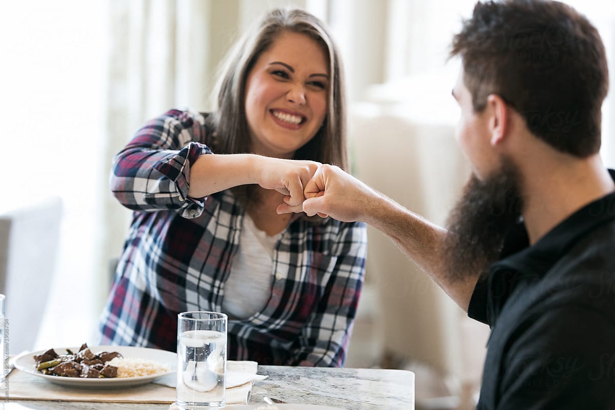 Meal: Couple Excited After Successful Meal Kit Preparation