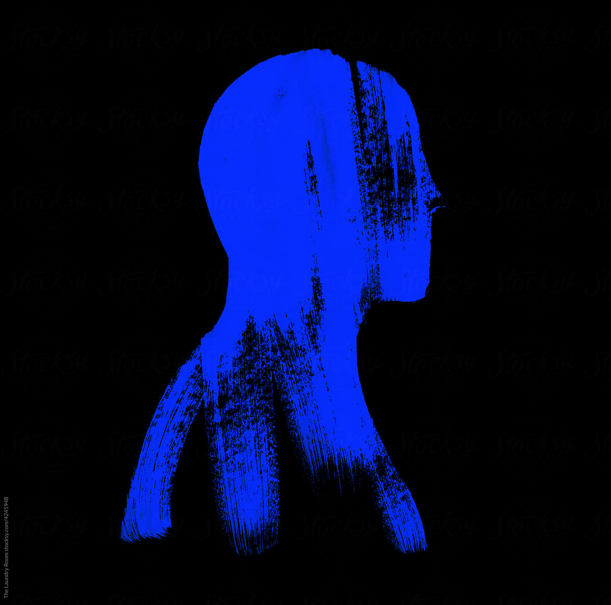 Blue Head Silhouette on Black Illustration
