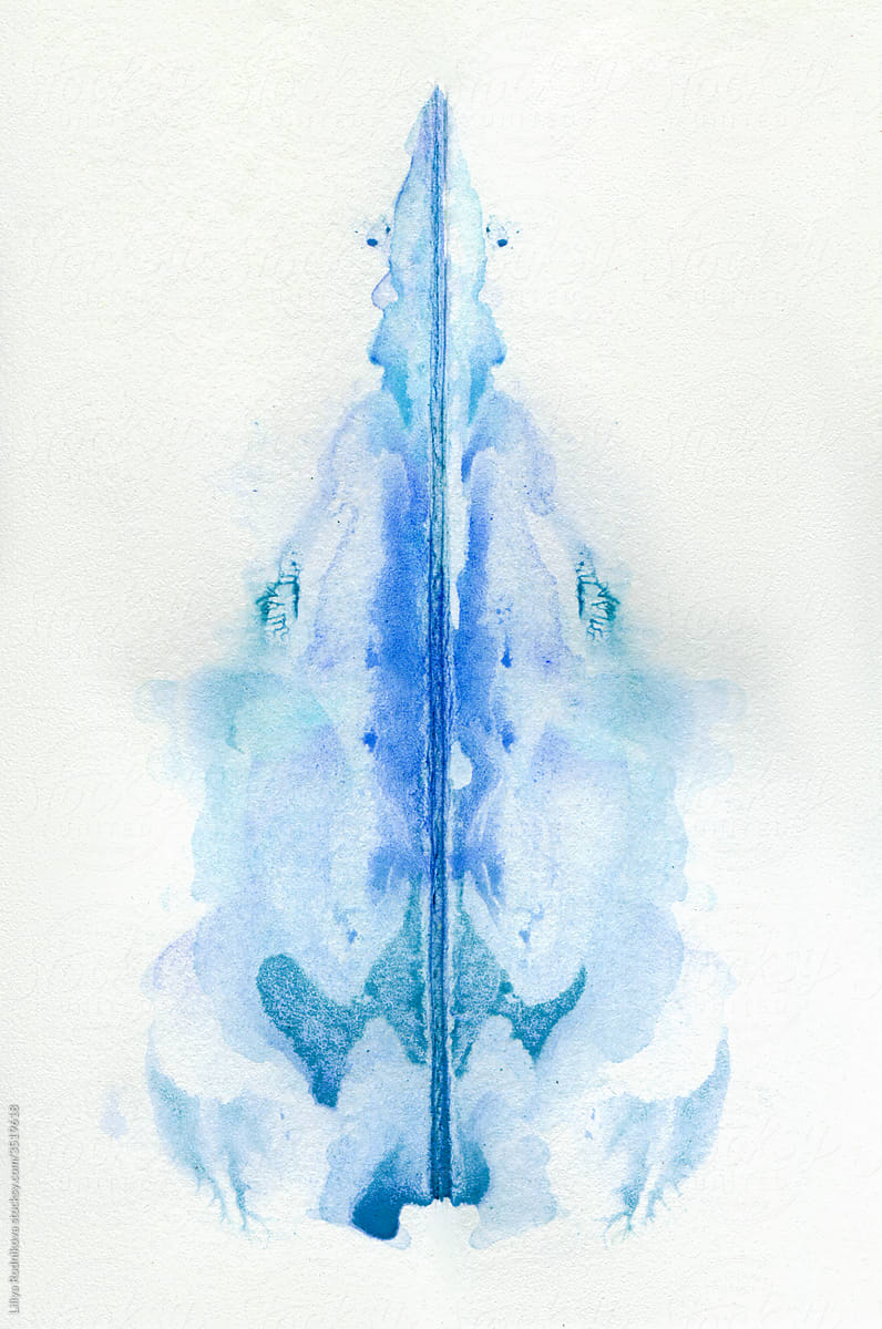 Abstract watercolor blue Christmas tree
