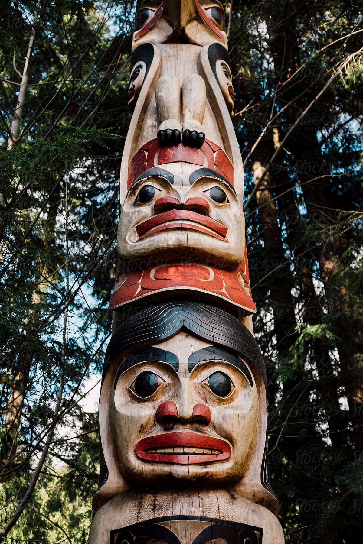 A totem pole in Capilano, Vancouver, Canada.