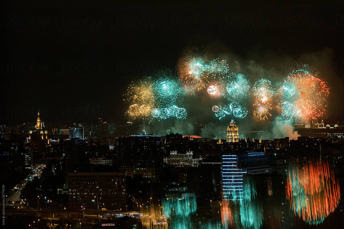 Festive fireworks in Moscow, victory day celebrations