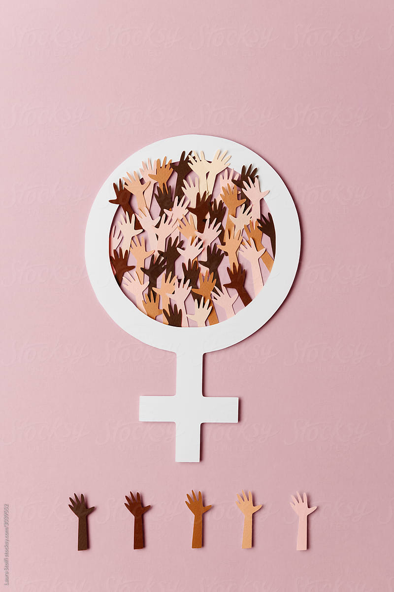 Women marching together paper cut