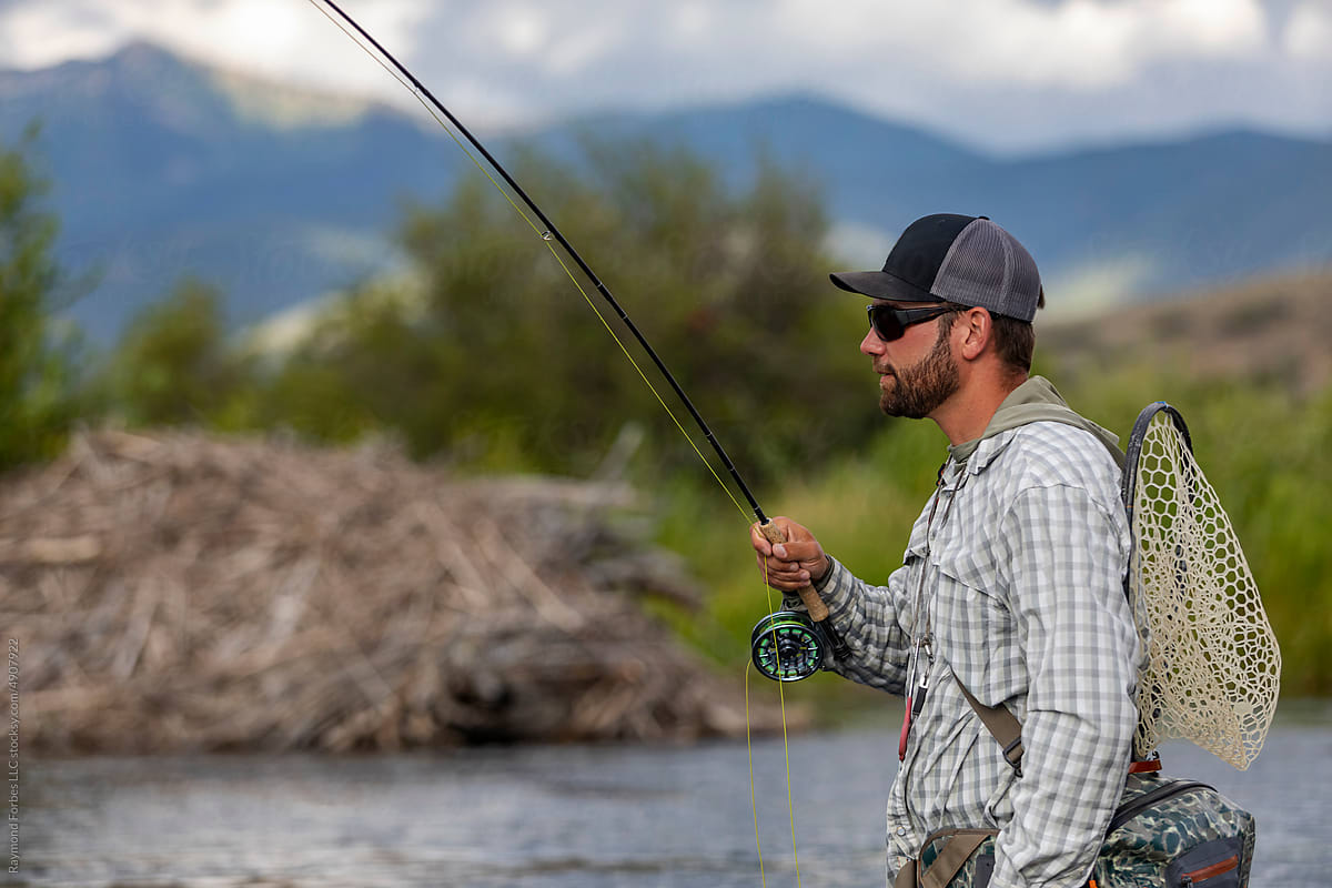 Fly Fishing rod bending Provo River Utah in United States
