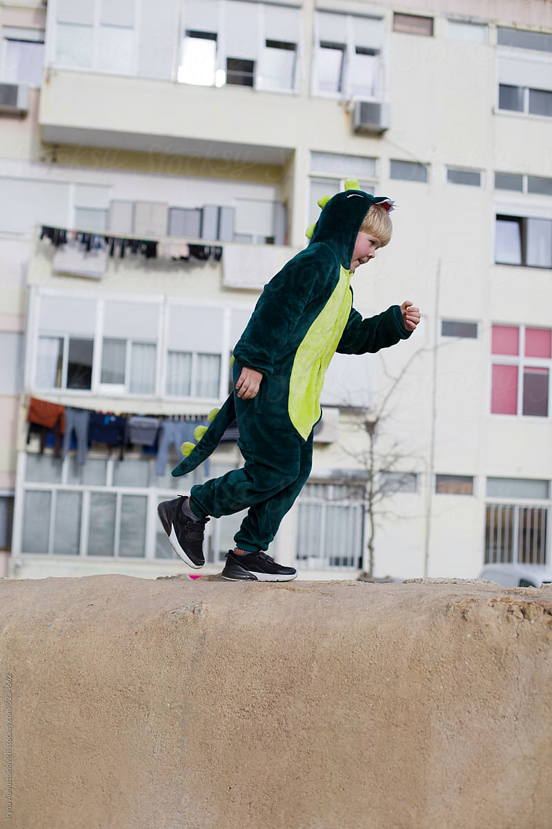 boy  in a dinosaur costume