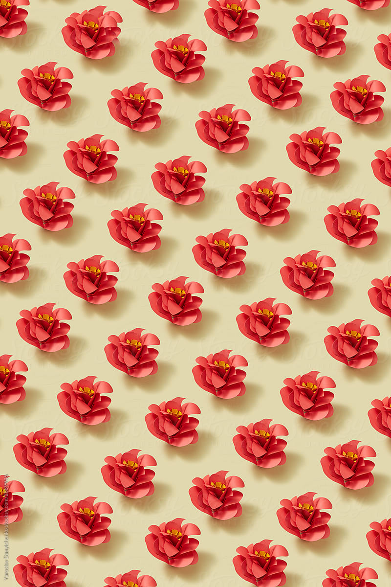Red flowers paper craft pattern.
