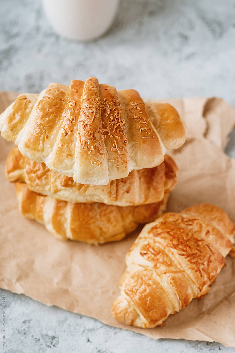Croissant tower on a piece of paper
