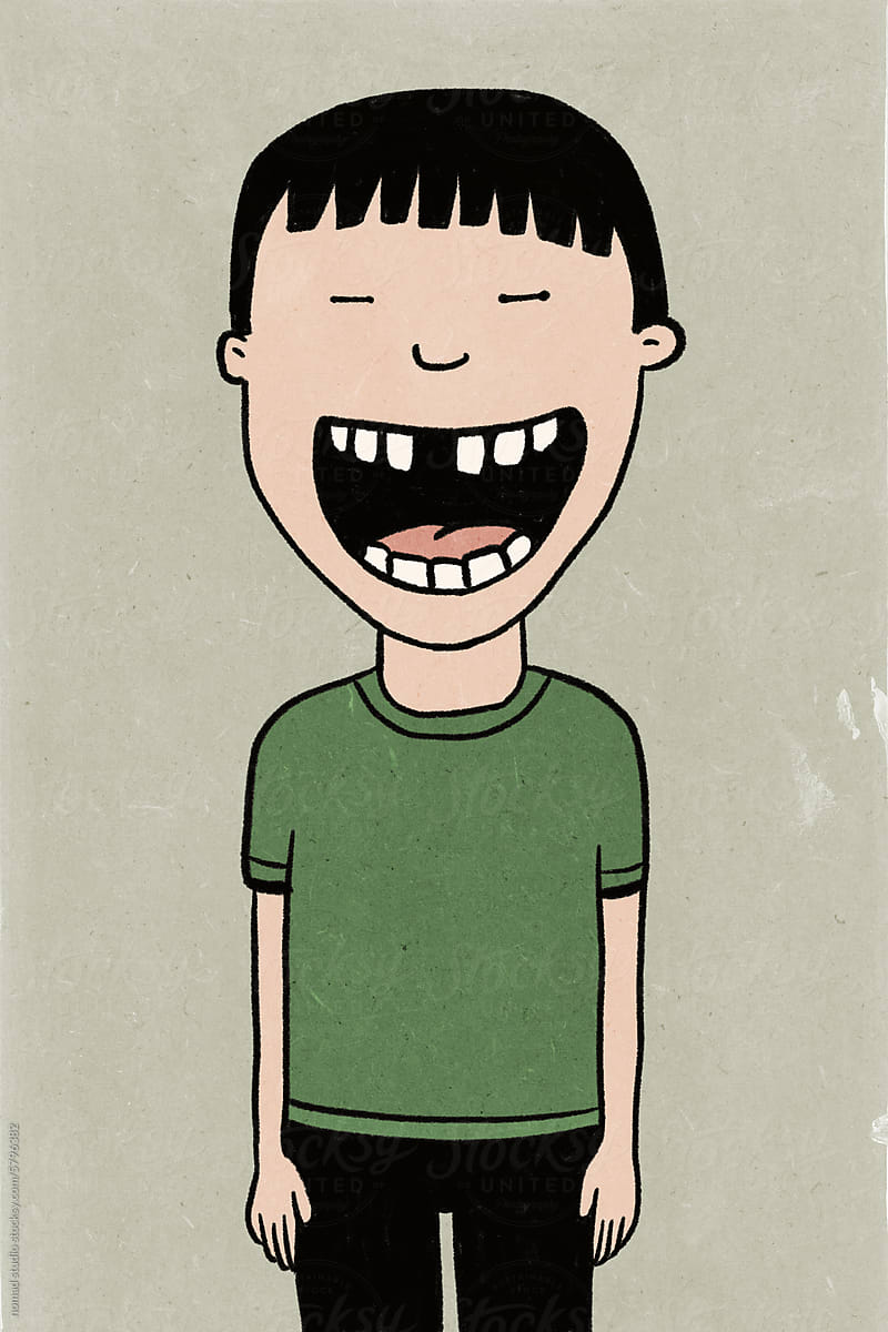 funny boy without a teeth in green t-shirt