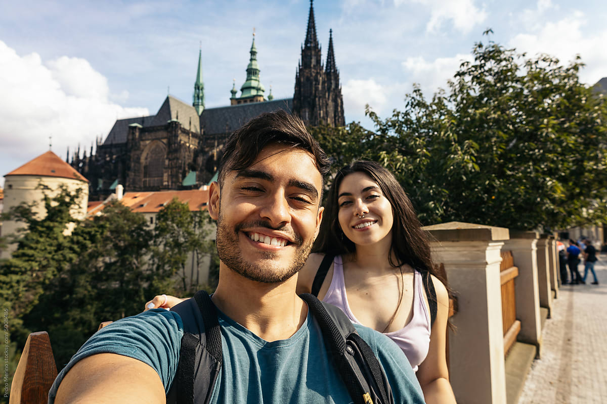 Couple taking a selfie in Prague