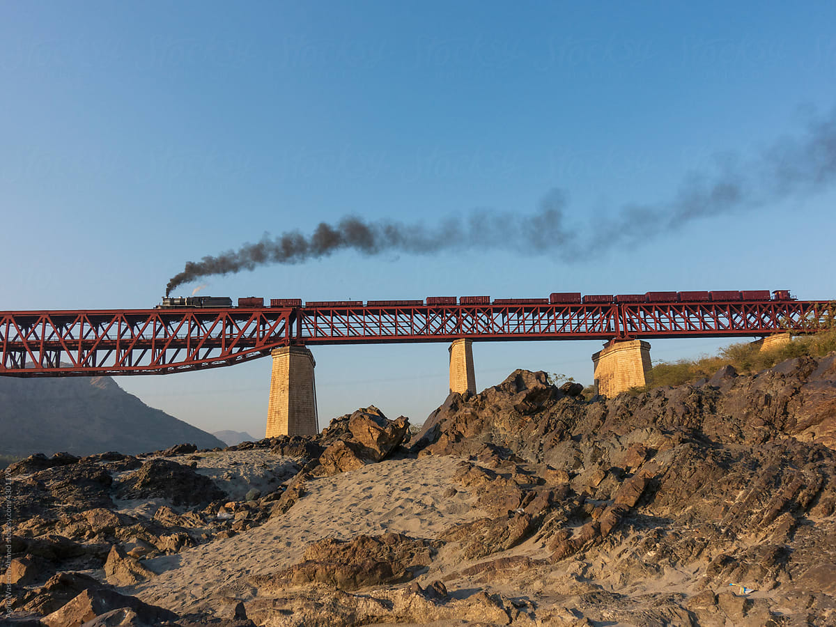 A steam Train over a Truss Bridge !