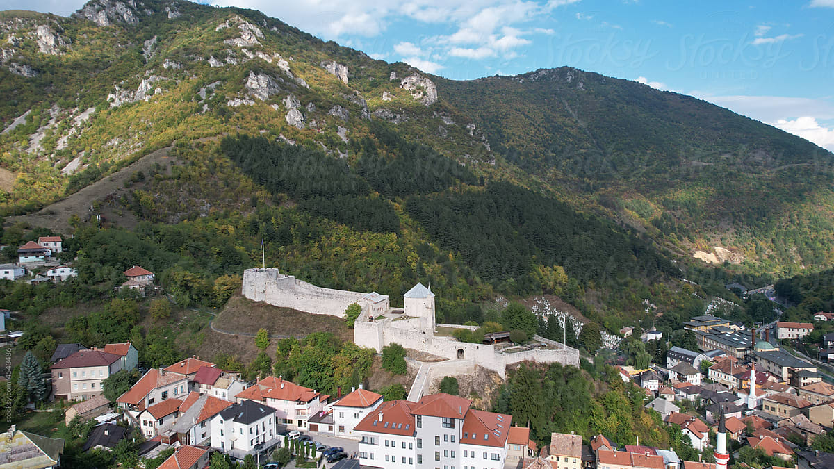 Aerial view of the historical Travnik castle