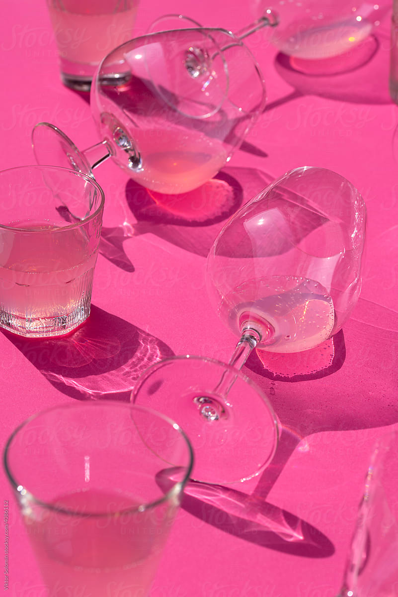 Glasses of alcohol drinks on table