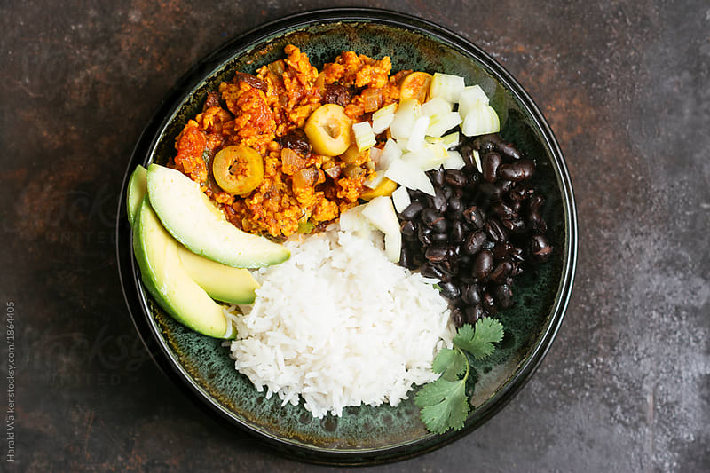 Caribbean Bowl - Black Beans , Rice and Picadillo