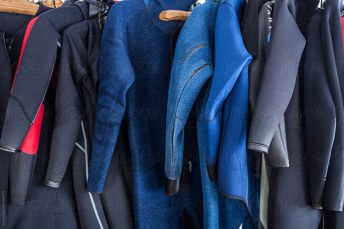 Divers suits drying on hangers