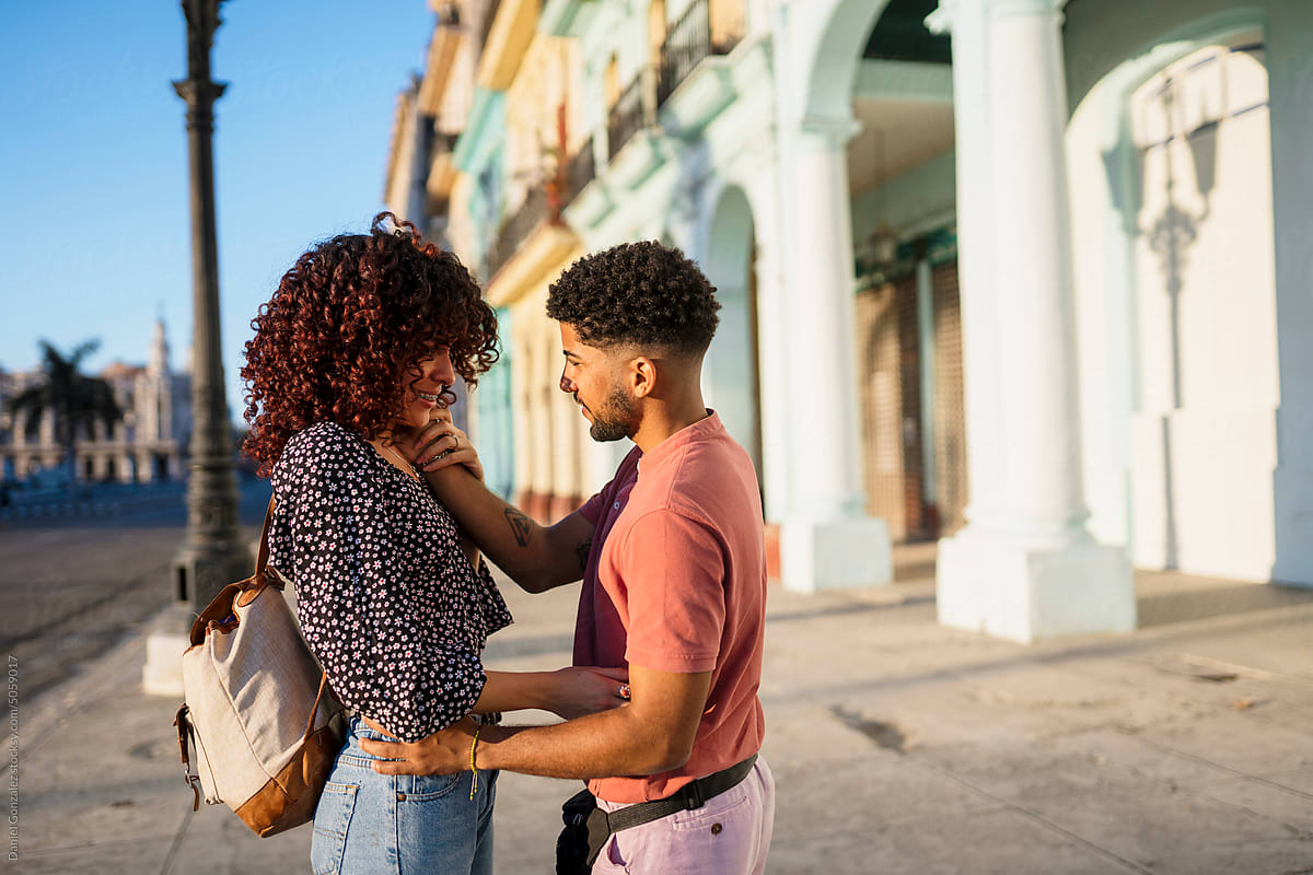 Cuban couple during date on street